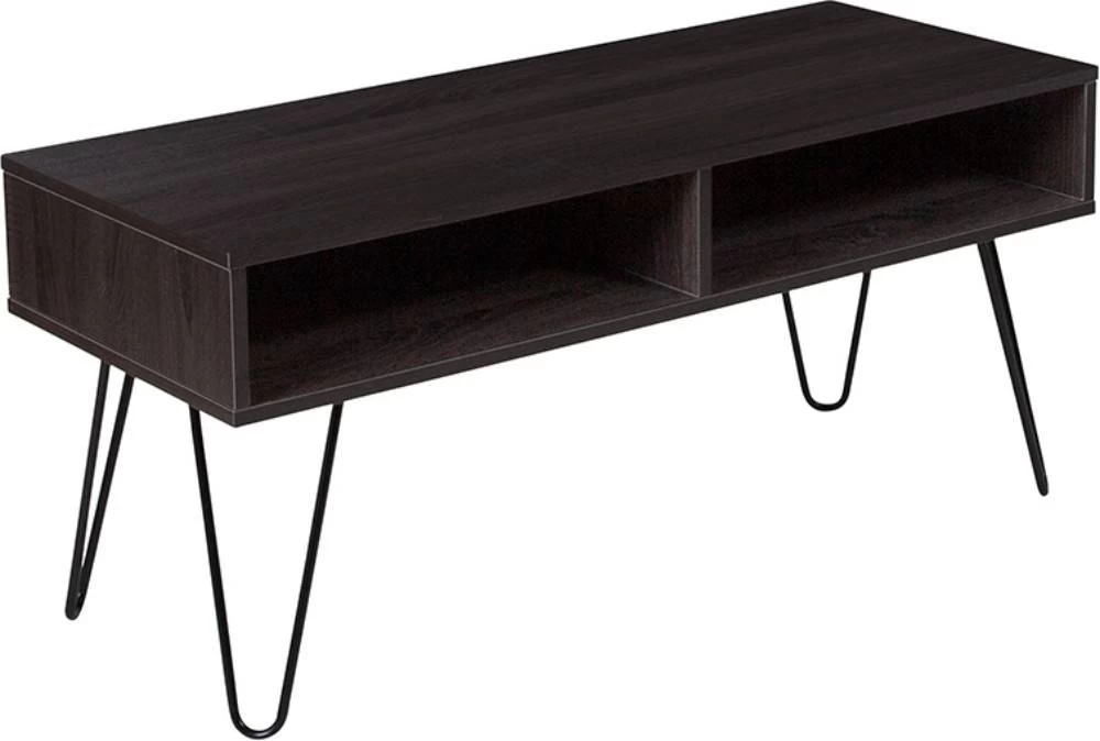 Oak Park Collection Driftwood Wood Grain Finish TV Stand W/ Black Metal Legs - Flash Furniture NAN-TS096-GG