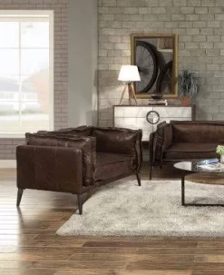 Porchester Chair In Distress Chocolate Top Grain Leather - Acme Furniture 52482