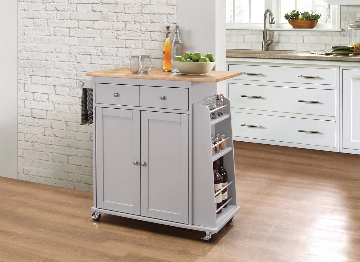 Tullarick Kitchen Cart In Natural & Gray - Acme Furniture 98310 1 Tullarick Kitchen Cart In Natural & Gray - Acme Furniture 98310