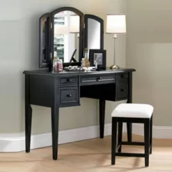 Vanity Mirror And Bench In Antique Black Finish Powell 502-290