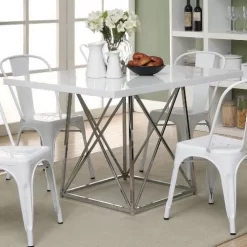 Dining Table / 48" Rectangular / Small / Kitchen / Dining Room / Metal / Laminate / Glossy White / Chrome / Contemporary / Modern - Monarch Specialties I 1046