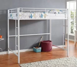White Metal Full Loft Bed - Walker Edison BDOLWH