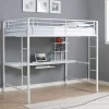 White Metal Full Loft Bed With Workstation - Walker Edison BDOZWH