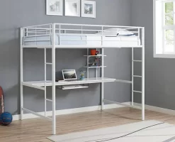 White Metal Full Loft Bed With Workstation - Walker Edison BDOZWH