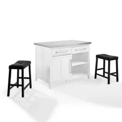 Silvia Stainless Steel Top Island W/Uph Saddle Stools White/Black - Kitchen Island & 2 Stools - Crosley KF30082WH-BK 20 Silvia Stainless Steel Top Island W/Uph Saddle Stools White/Black - Kitchen Island & 2 Stools - Crosley KF30082WH-BK -Home Haven Deals kf30082wh bk w1