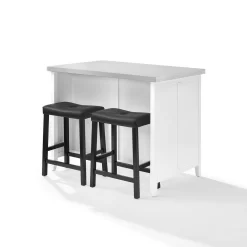 Silvia Stainless Steel Top Island W/Uph Saddle Stools White/Black - Kitchen Island & 2 Stools - Crosley KF30082WH-BK 21 Silvia Stainless Steel Top Island W/Uph Saddle Stools White/Black - Kitchen Island & 2 Stools - Crosley KF30082WH-BK -Home Haven Deals kf30082wh bk w2