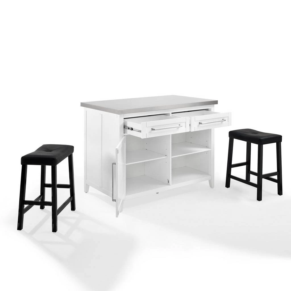 Silvia Stainless Steel Top Island W/Uph Saddle Stools White/Black - Kitchen Island & 2 Stools - Crosley KF30082WH-BK 10 Silvia Stainless Steel Top Island W/Uph Saddle Stools White/Black - Kitchen Island & 2 Stools - Crosley KF30082WH-BK - Image 10