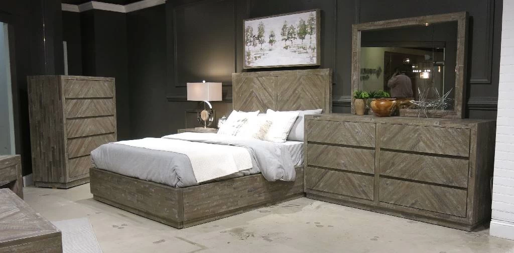 Herringbone California King-size Solid Wood Platform Bed In Rustic Latte - Modus 5QS3H6 1 Herringbone California King-size Solid Wood Platform Bed In Rustic Latte - Modus 5QS3H6