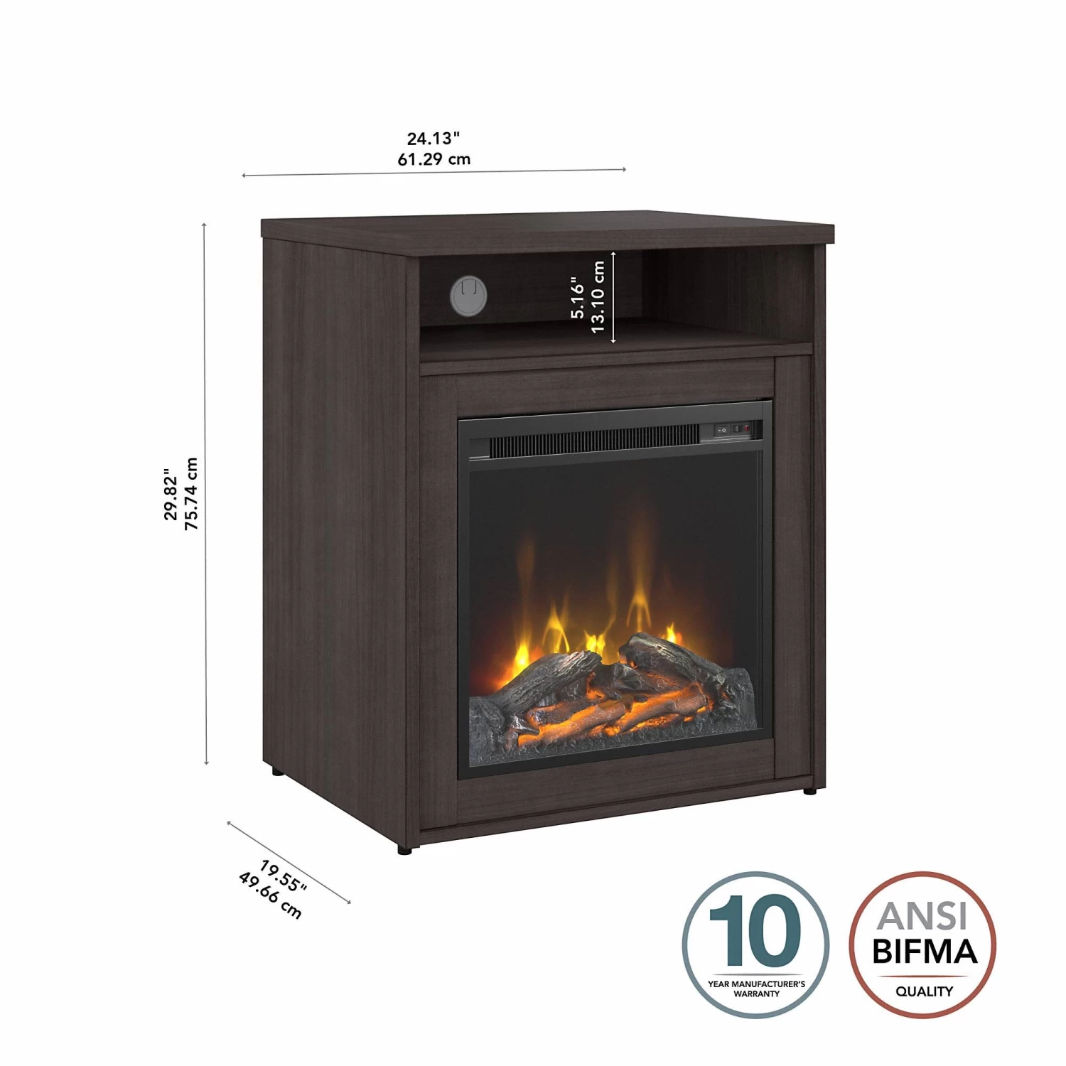 Bush Business Furniture Studio C 24W Electric Fireplace With Shelf In Storm Gray - Bush Business Furniture SCS124SGFRK 7 Bush Business Furniture Studio C 24W Electric Fireplace With Shelf In Storm Gray - Bush Business Furniture SCS124SGFRK - Image 7