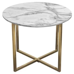 Vida 24" Round End Table W/ Faux Marble Top And Brushed Gold Metal Frame - Diamond Sofa VIDAETMA