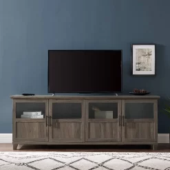 70" TV Console W/Glass & Wood Panel Doors In Slate Grey - Walker Edison W70GD4DSG -Home Haven Deals w70gd4dsg 4
