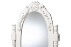 Baxton Studio Veronique Traditional French Provincial White Finished Wood 2-PC Vanity Table W/ Mirror & Ottoman - Wholesale Interiors WF18-White-Vanity -Home Haven Deals wf18 white vanity 4