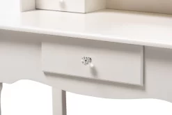 Baxton Studio Veronique Traditional French Provincial White Finished Wood 2-PC Vanity Table W/ Mirror & Ottoman - Wholesale Interiors WF18-White-Vanity -Home Haven Deals wf18 white vanity 5