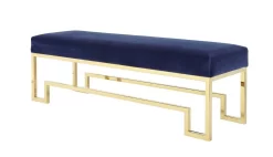 Laurence Bench In High Polish Gold And Navy Velvet - Shatana Home Z-GLAURENCE-BENCH NAVY