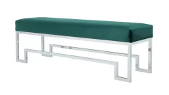 Laurence Bench In High Polish Steel And Green Velvet - Shatana Home Z-LAURENCE-BENCH GRN