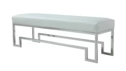 Laurence Bench In High Polish Steel And Faux White Gator - Shatana Home Z-LAURENCE-BENCH WHT GAT