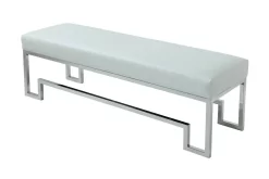 Laurence Bench In High Polish Steel And Faux White Gator - Shatana Home Z-LAURENCE-BENCH WHT GAT -Home Haven Deals z laurence bench wht gat 3