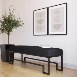 Laurence Bench In Matte Black And Faux Black Gator - Shatana Home Z-LAURENCE-BENCH BLK BLK GAT